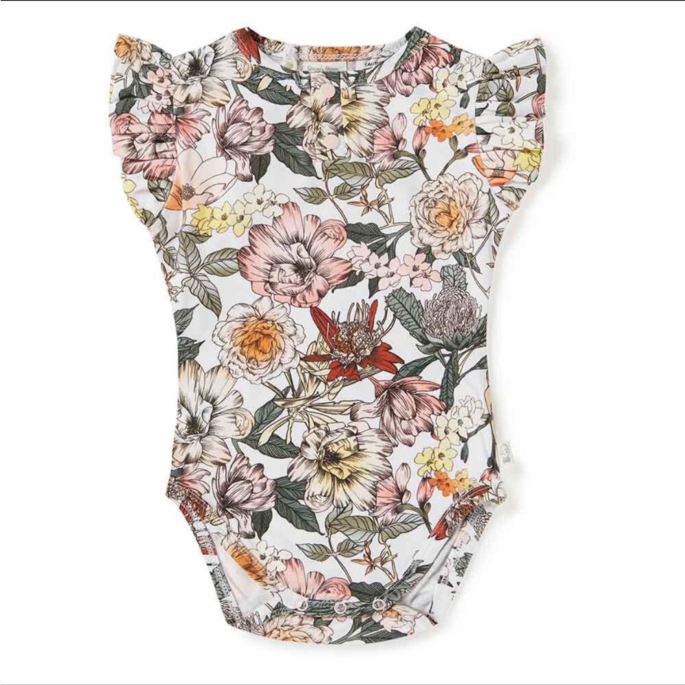 EUC Snuggle Hunny AUS “Australiana” Ruffle S/S Bodysuit (Size 3-6mo)